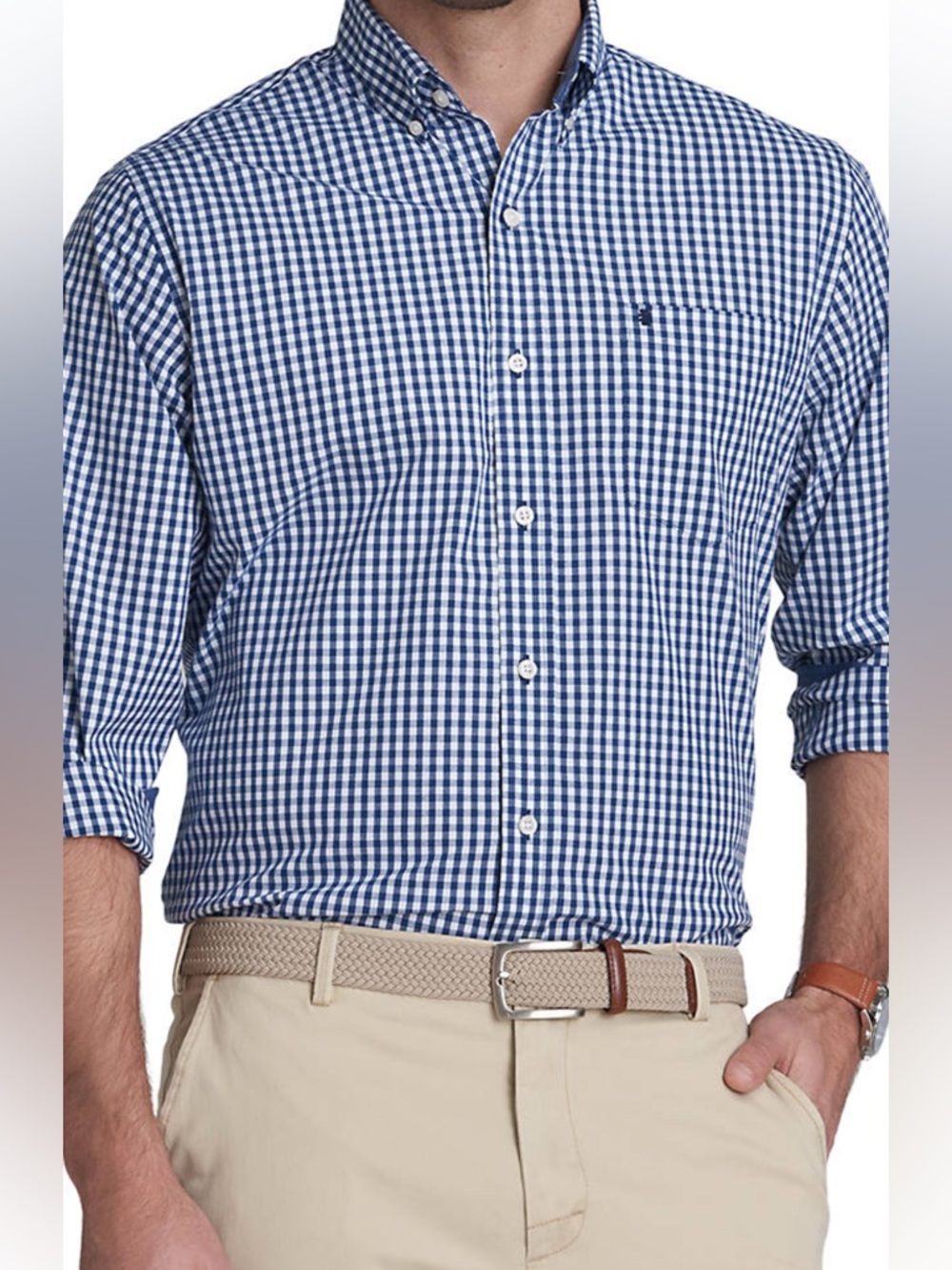Men's XL IZOD casual/office button-down shirt 
blue/white plaid/gingham